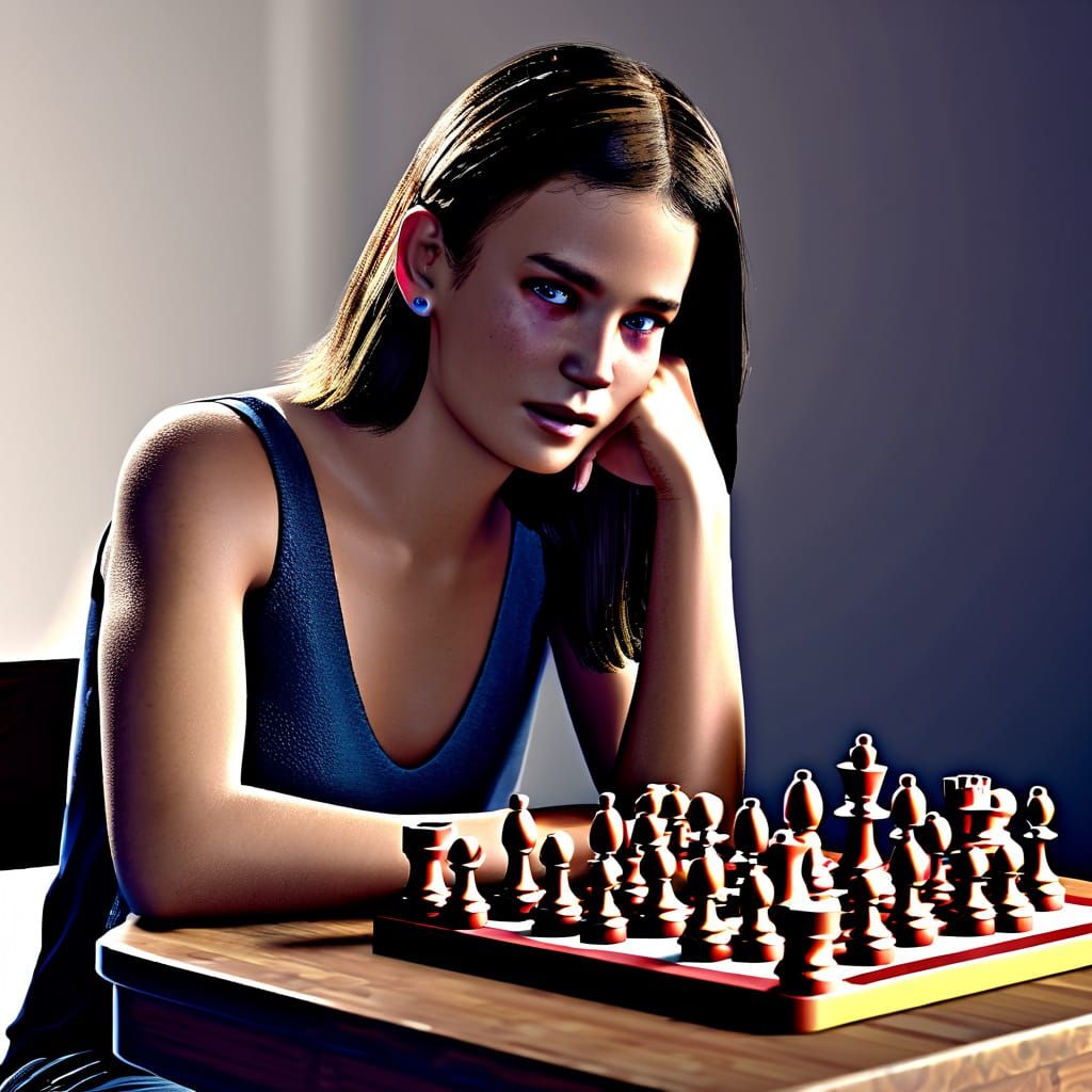 Hyper-Realistic Chess Player Portrait in Oil Painting Style