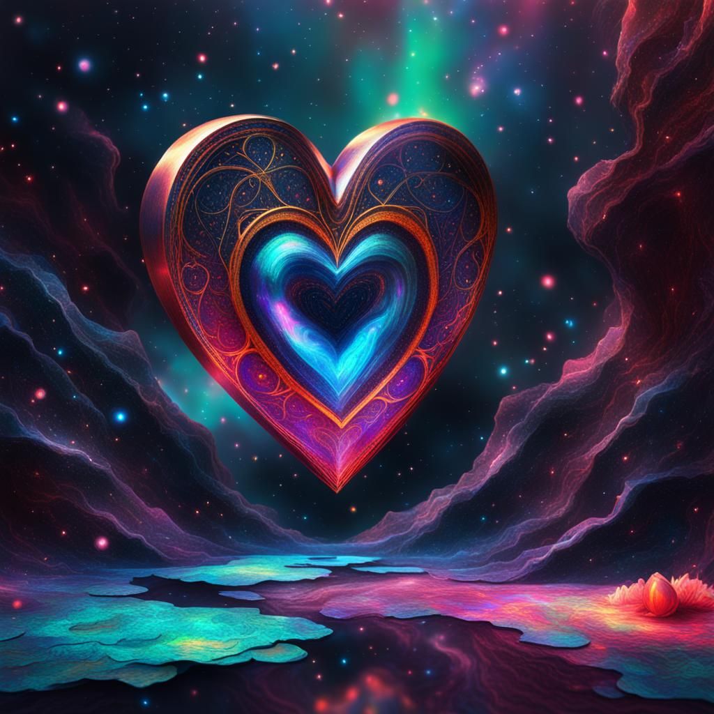 Holographic Hearts: Forbidden Astral Love Illustration