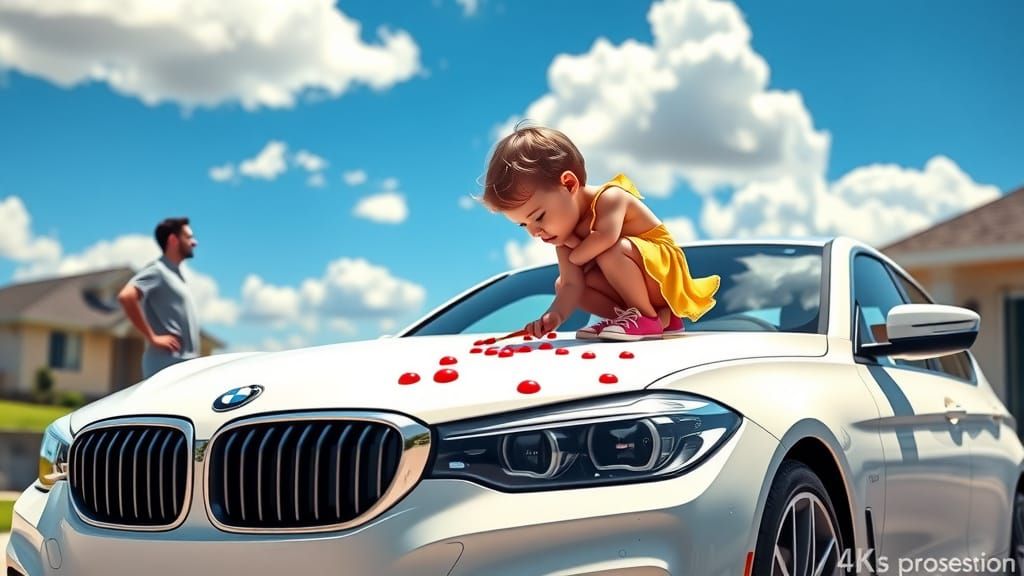 Toddler's Automotive Art: A Pixar-Inspired Scene