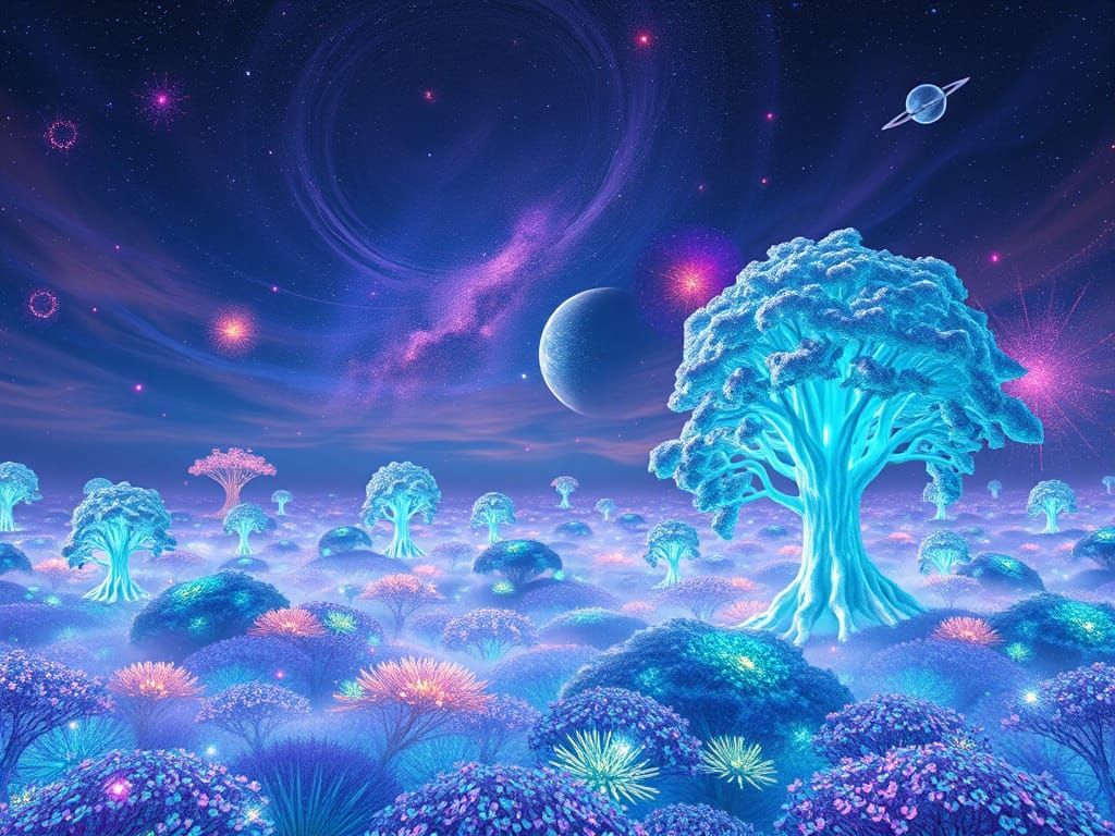 Luminescent Bioluminescent Forest on an Alien Planet