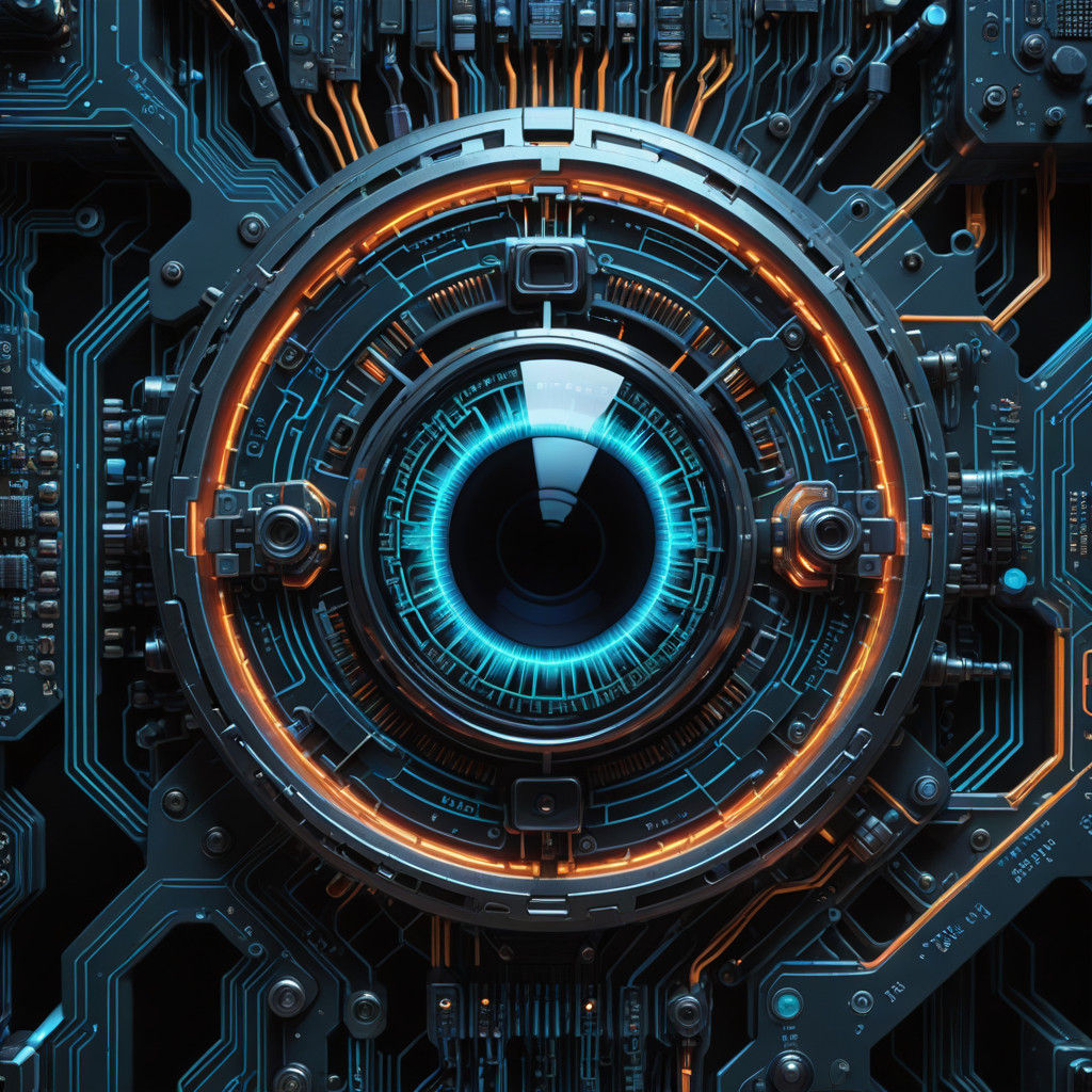 Cybernetic Eye in Dark Futuristic Setting