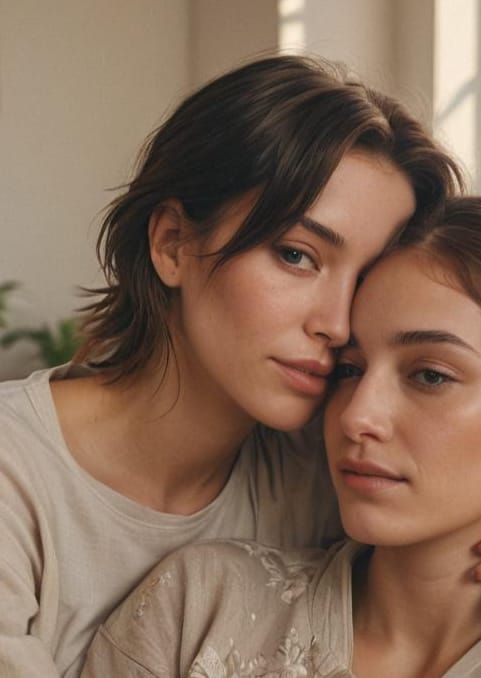 Intimate Portrait of Lesbian Couple in Modern Living Room