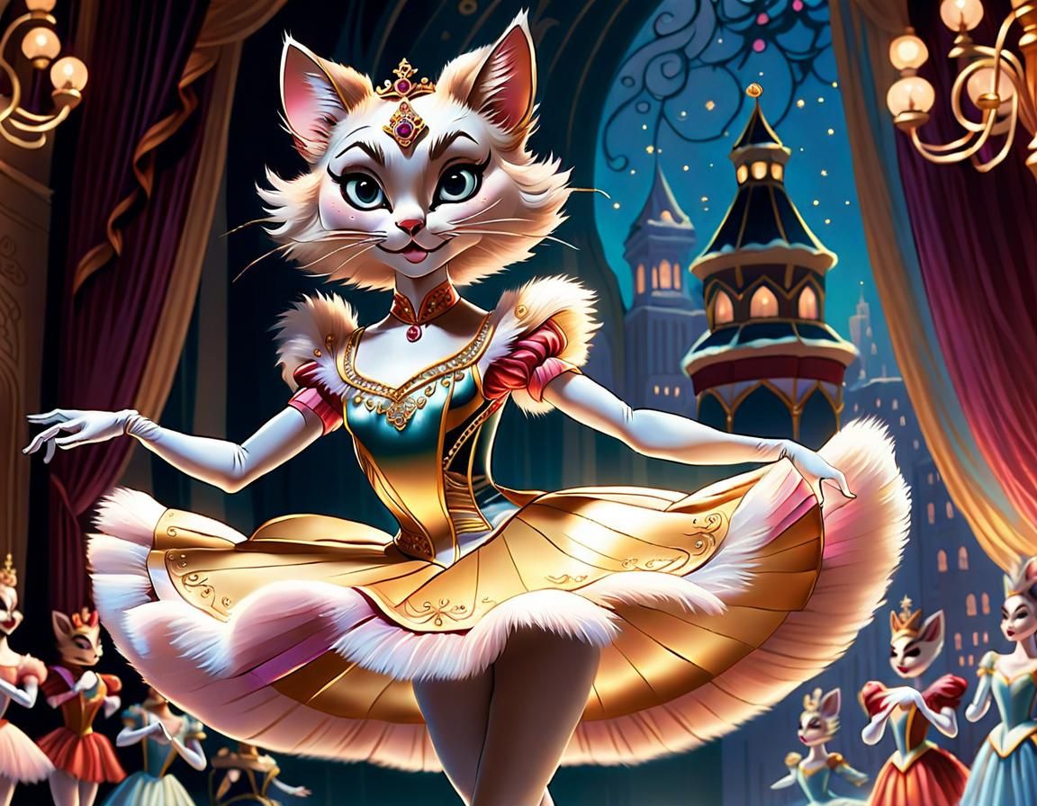 Catgirl Ballerina in Comic Art Style