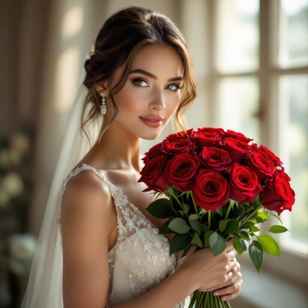 Woman with Roses: Cinematic Portrait in Natural Light