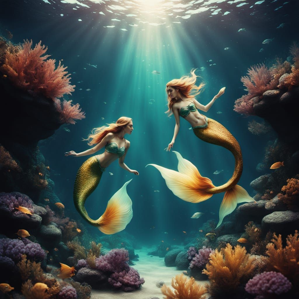 Symmetrical Mermaids in Cinematic Splendor