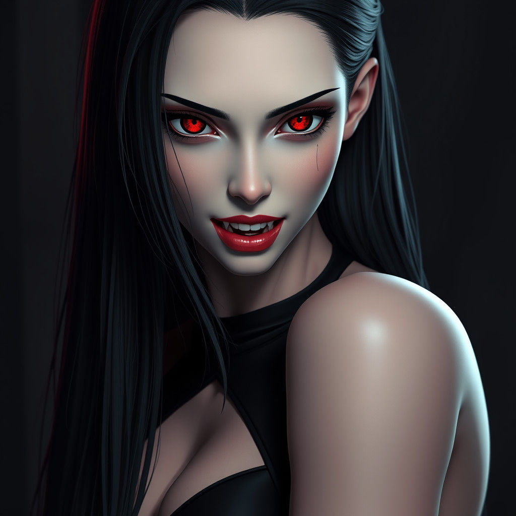 Vampire Woman with Black Hair in 3D Anime Style