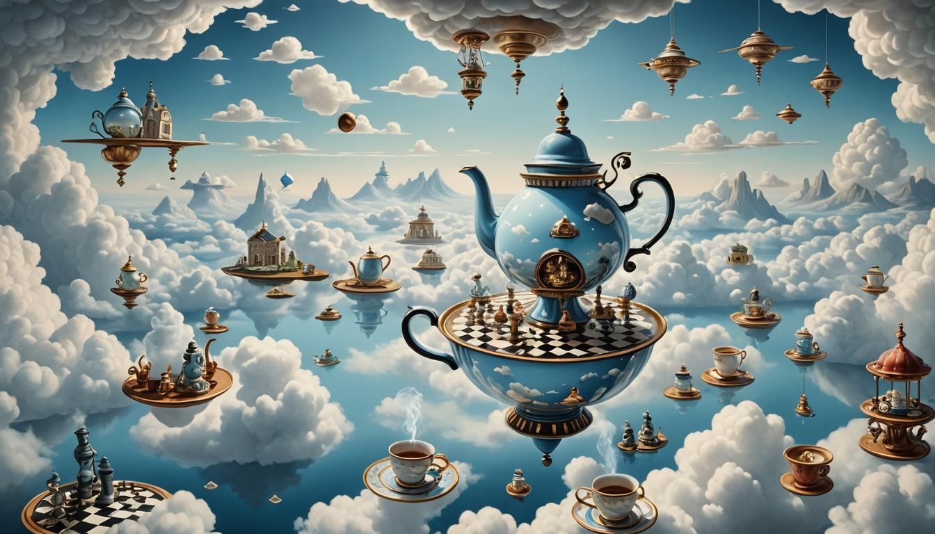 Surreal Tea Party Above the Clouds
