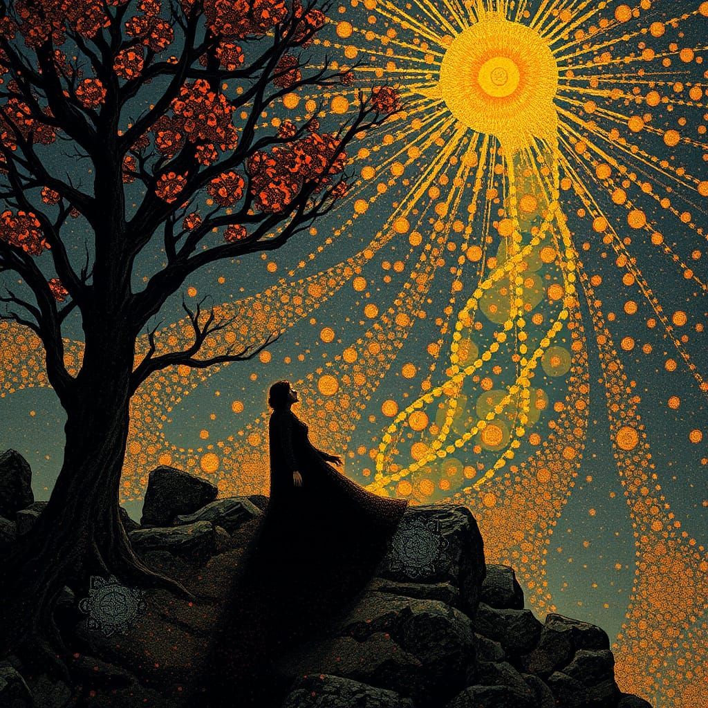 Ethereal Journey to the Sun: A Visionary Artwork