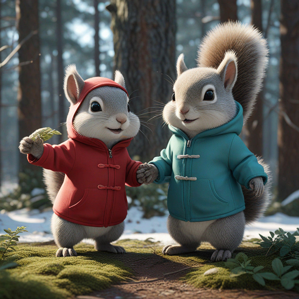 Whimsical Woodland Encounter in Frosty Winter Wonderland