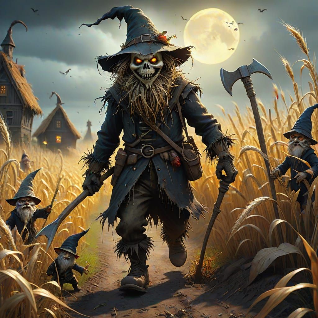 Evil Scarecrow Attacks Gnomes in Horror Harvest