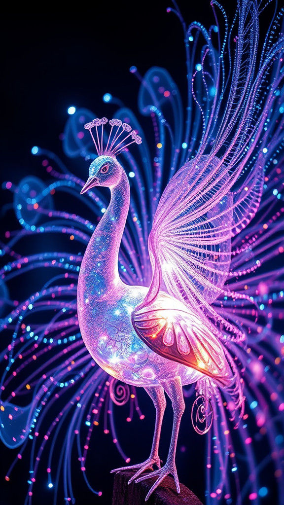 Luminous Peacock Constructed of Light Filaments