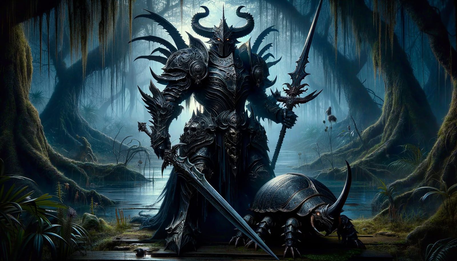 Dark Talon King in Onyx Armor, Fantasy Scene