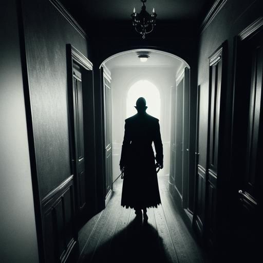 Multi-Eyed Demon Opens Bedroom Door in Chiaroscuro Style