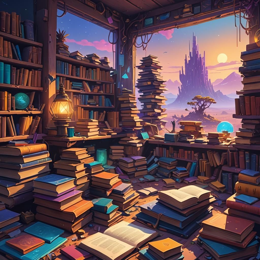 Whimsical Mesa of Books: Fantasy Concept Art