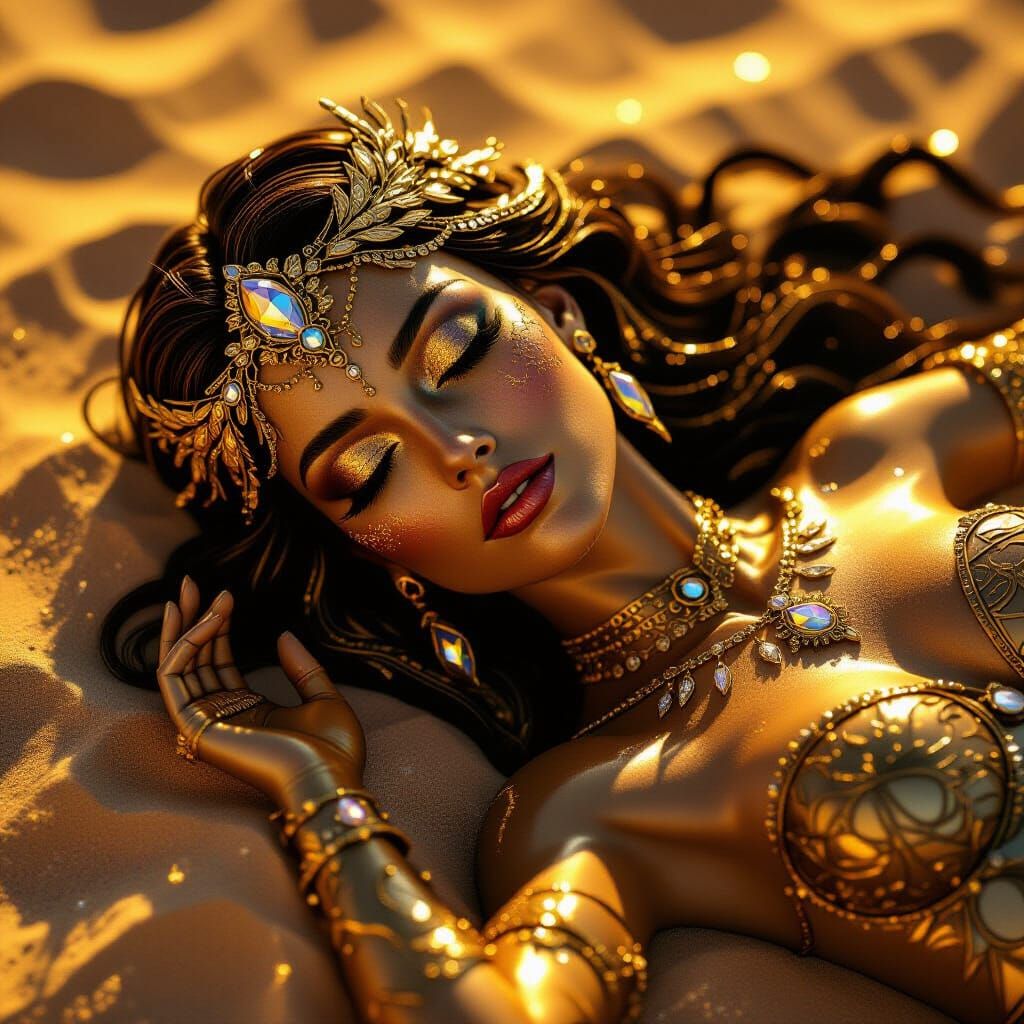 Celestial Goddess in Golden Sand: Fantasy Art