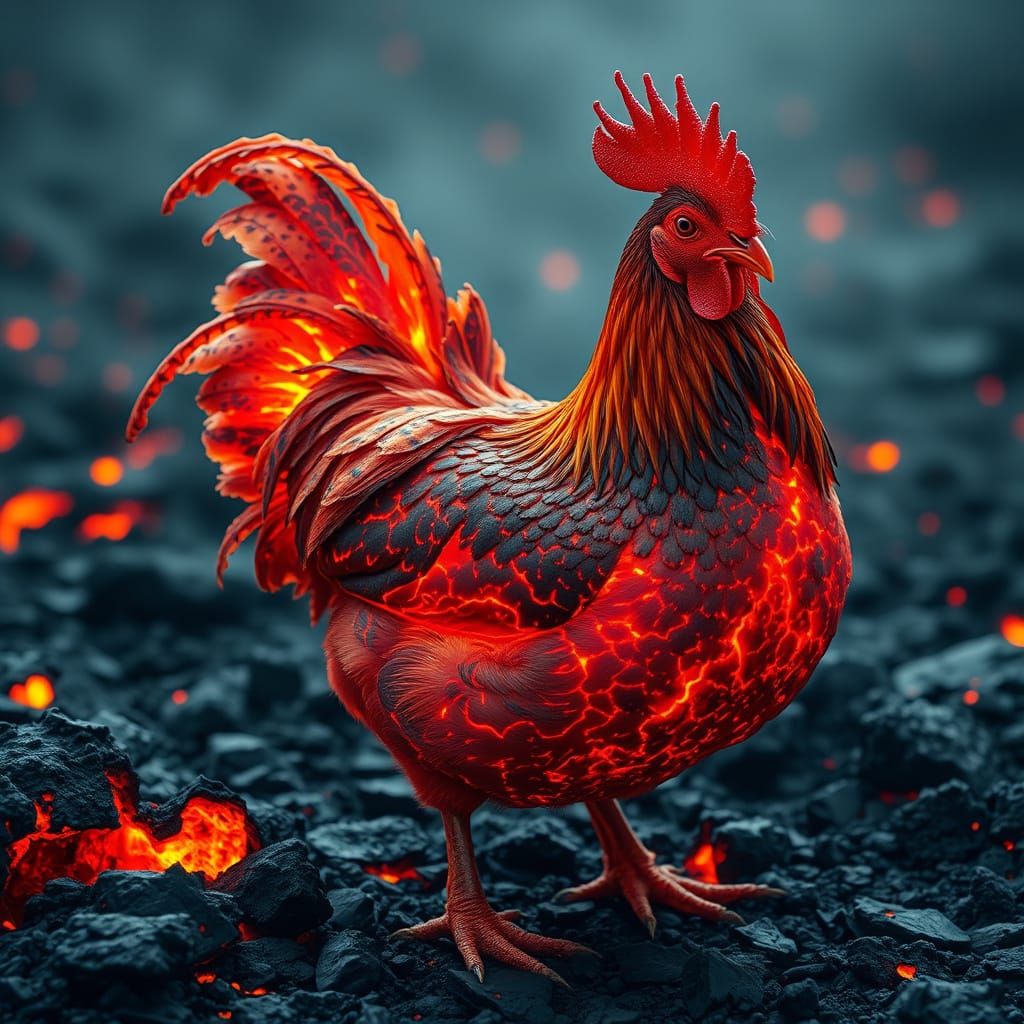 Lava Chicken in Photorealistic Digital Art Style