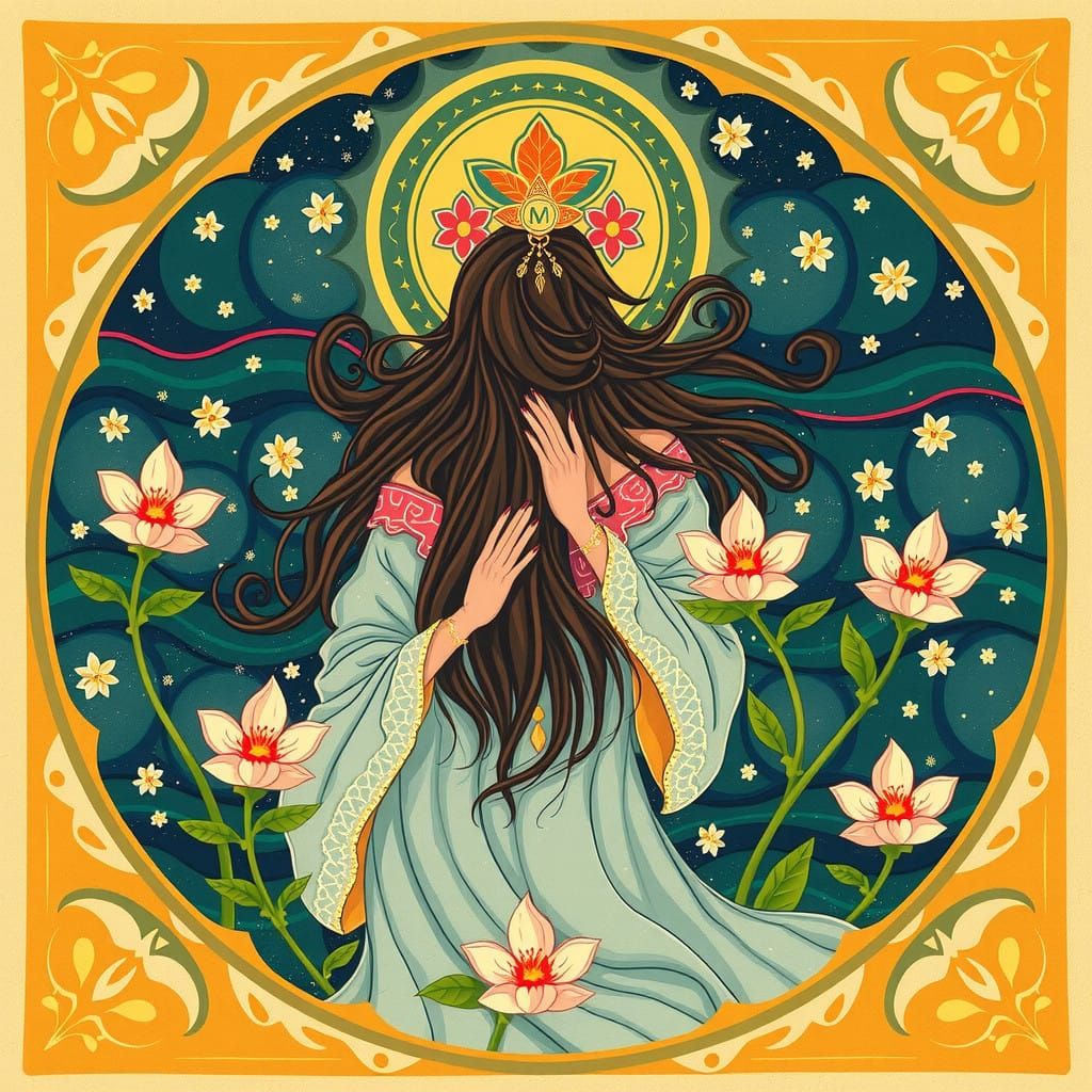 Gentle Guardian of Peace in Whimsical Cosmic Landscape