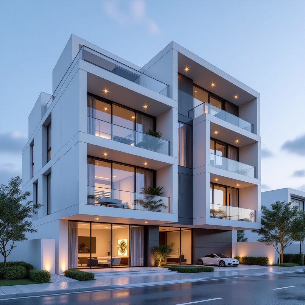 Modern Minimalist Triplex with Glass Balconies