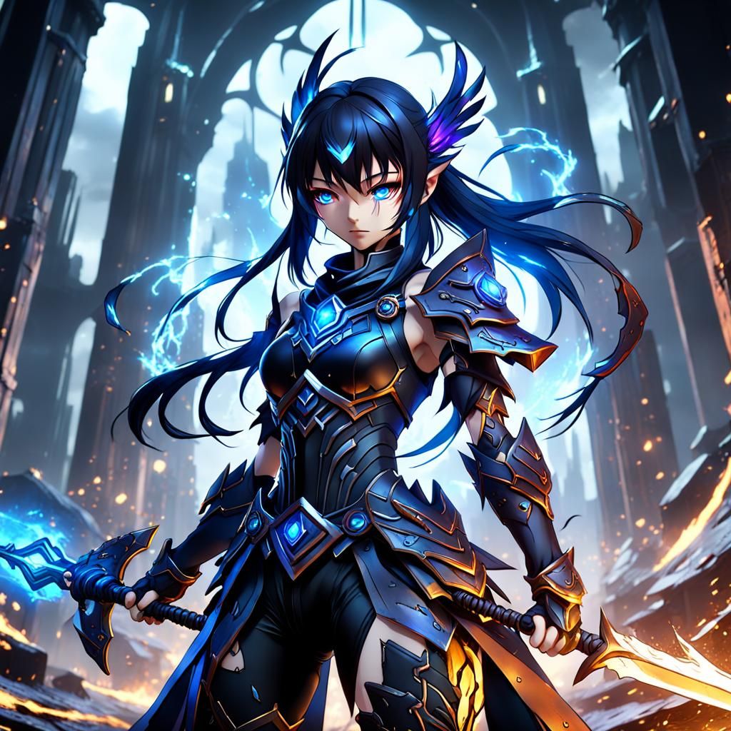 Anime Void Warrior Girl in Detailed Matte Painting