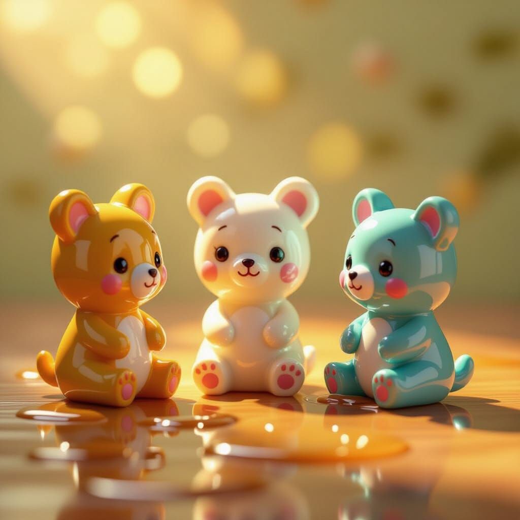 Whimsical Syrup Animal Figurines in Dappled Light