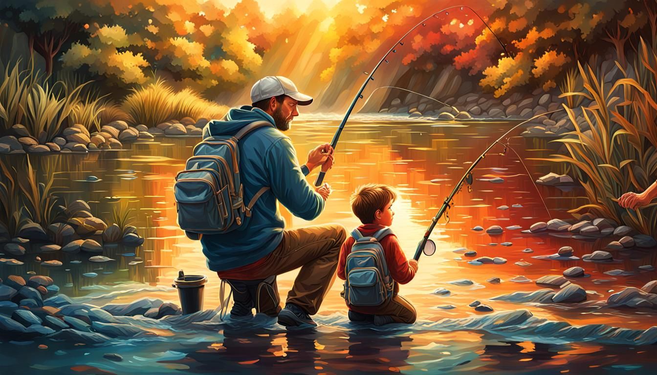 Hyperrealistic Father and Son Fishing Together