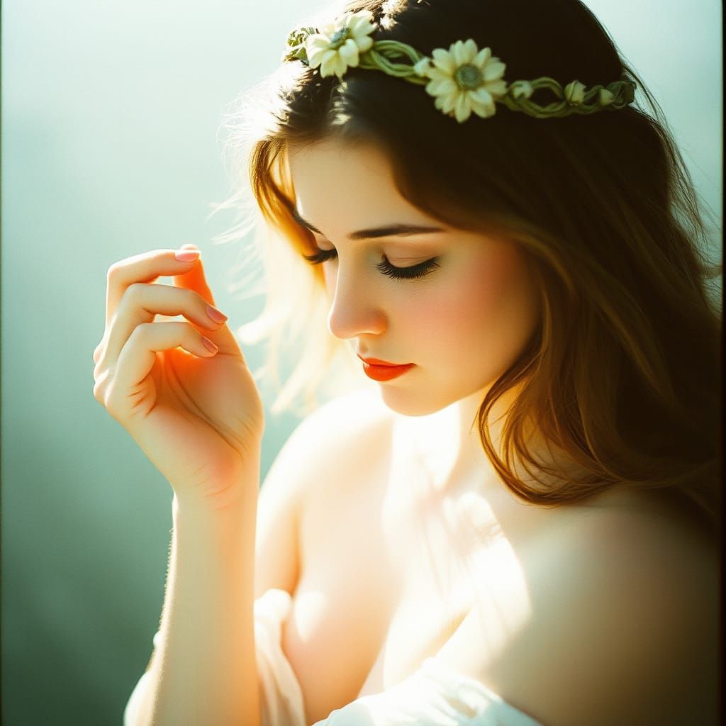 Aphrodite in Monochrome Watercolor, Botticelli Style