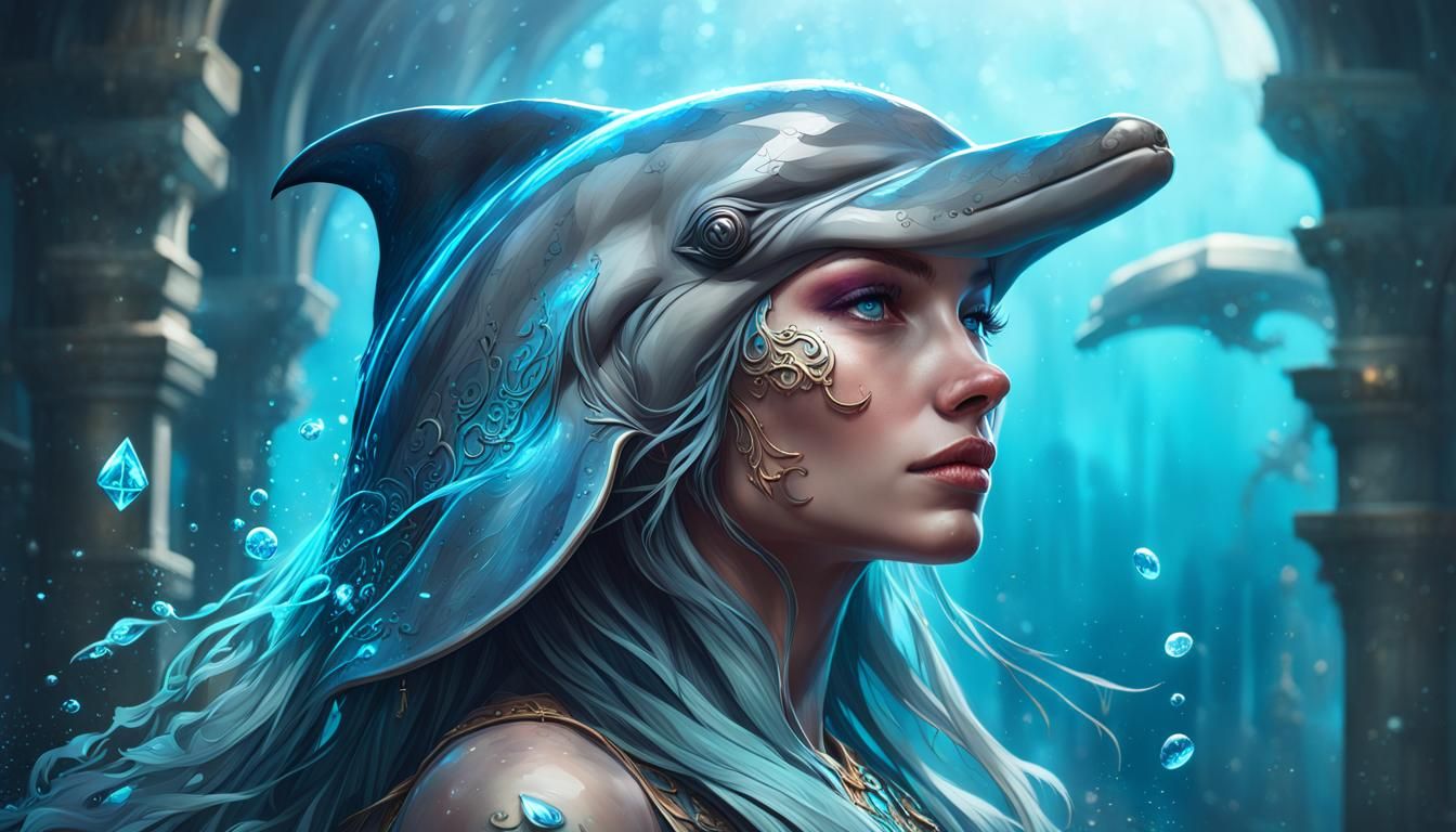 Enchanted Runed Dolphin Portrait in Hyperdetailed Style
