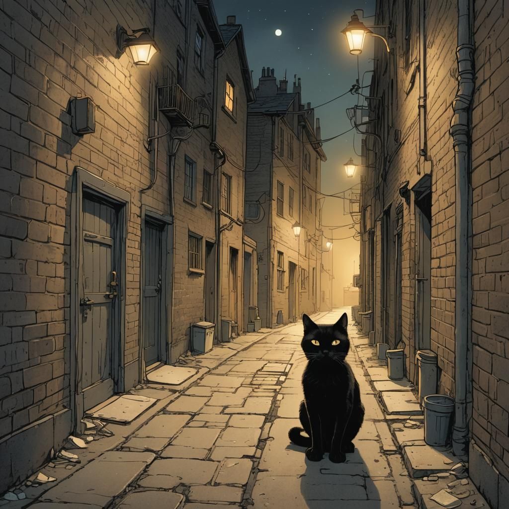 Cat Burglar in Moonlit Alley: Whimsical Digital Art