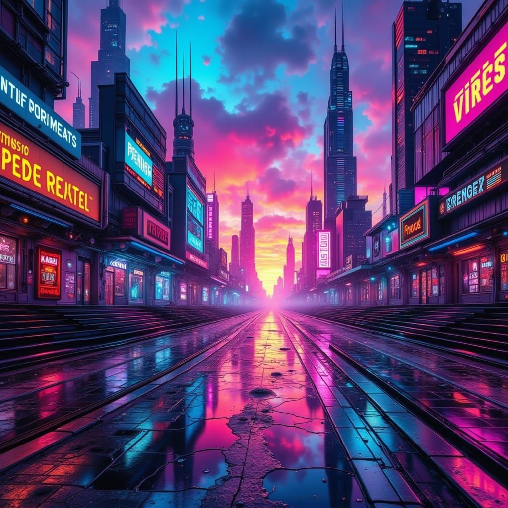 Cyberpunk Rainbow Fae in a Futuristic Cityscape