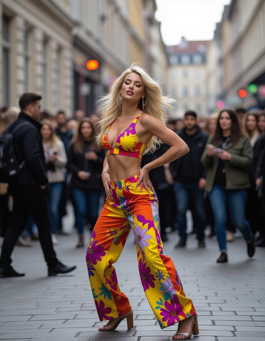 Dynamic Blonde Dancer in Street Photography Style