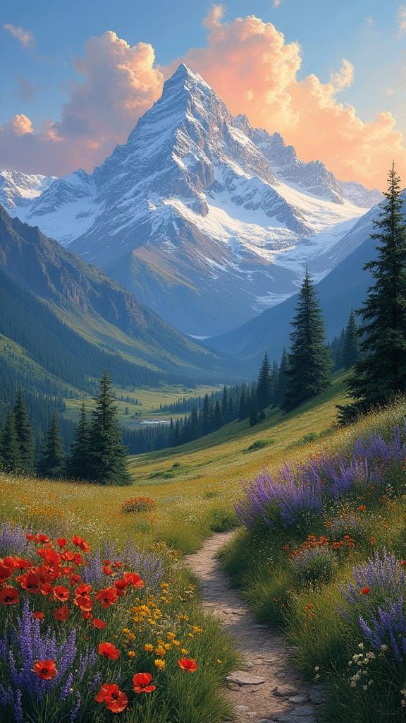 Majestic Mountain Landscapes in Impressionist Style