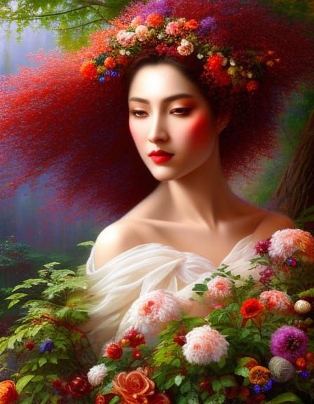 Woodland Goddess in Ornate Dress: Hyperdetailed Fantasy Art