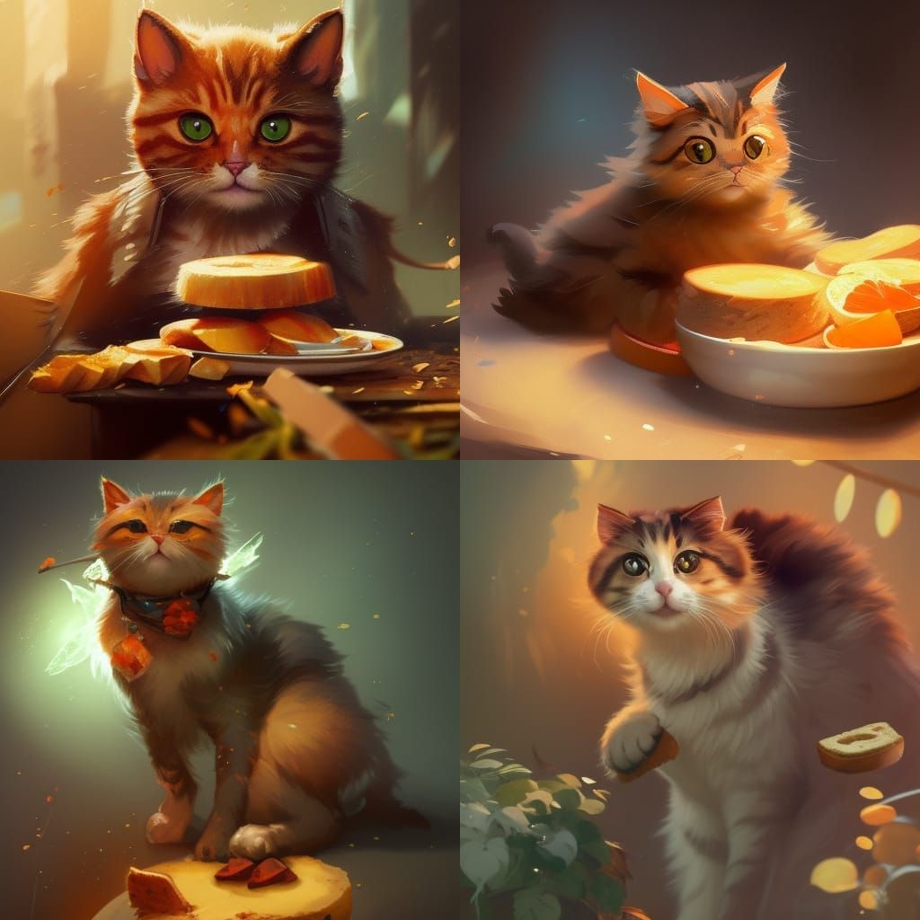 Cute Cat Eating Bread: Hyperdetailed Art