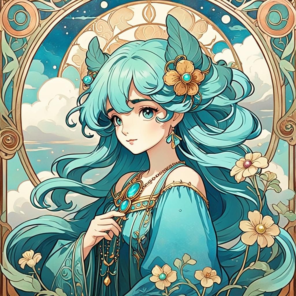 Art Nouveau Peacock and Crown Illustration