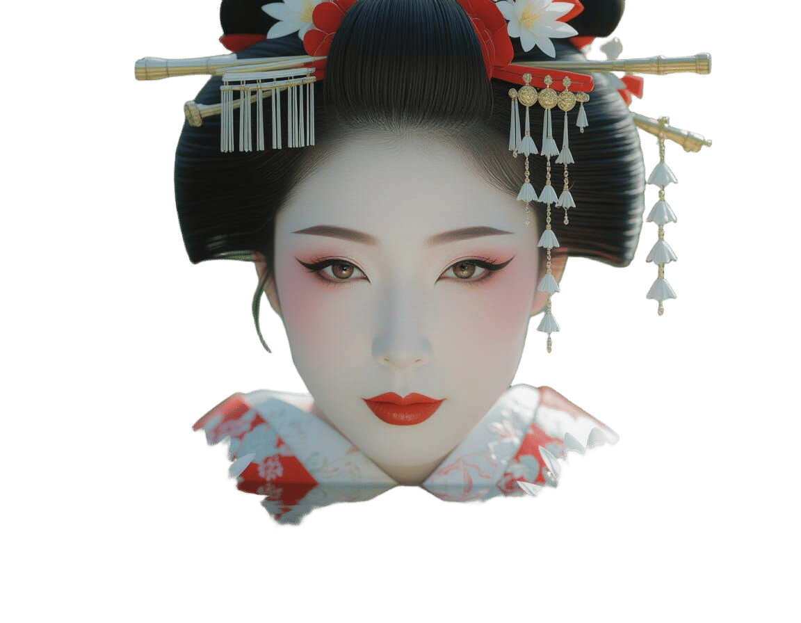 Hyper Realistic Geisha Face Reflected in Still Pond