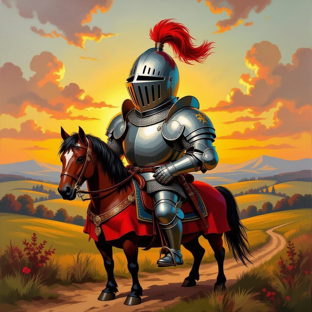 Humorous Knight Caricature in Impasto Oil Style