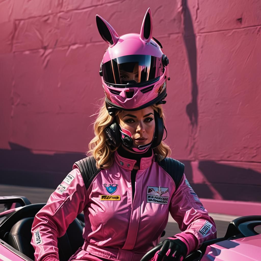Pink Playboy Racer: Hyperrealistic Anime Concept Art