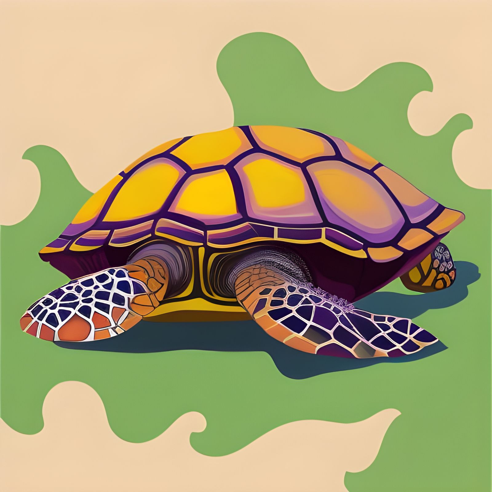 Purple-Shelled Turtle Illustration in Naive Art Style
