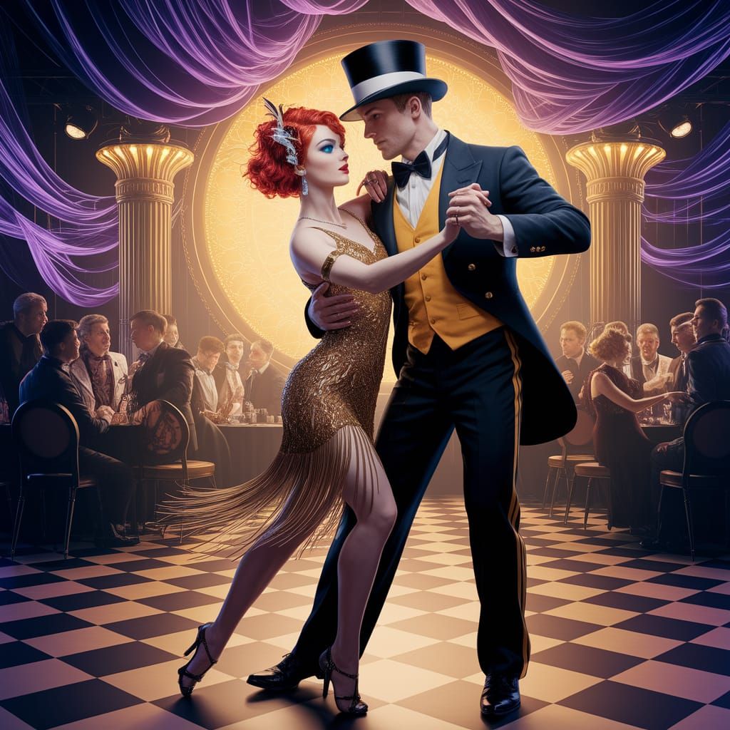 Dark Fantasy Dance Club Scene in Art Nouveau Style