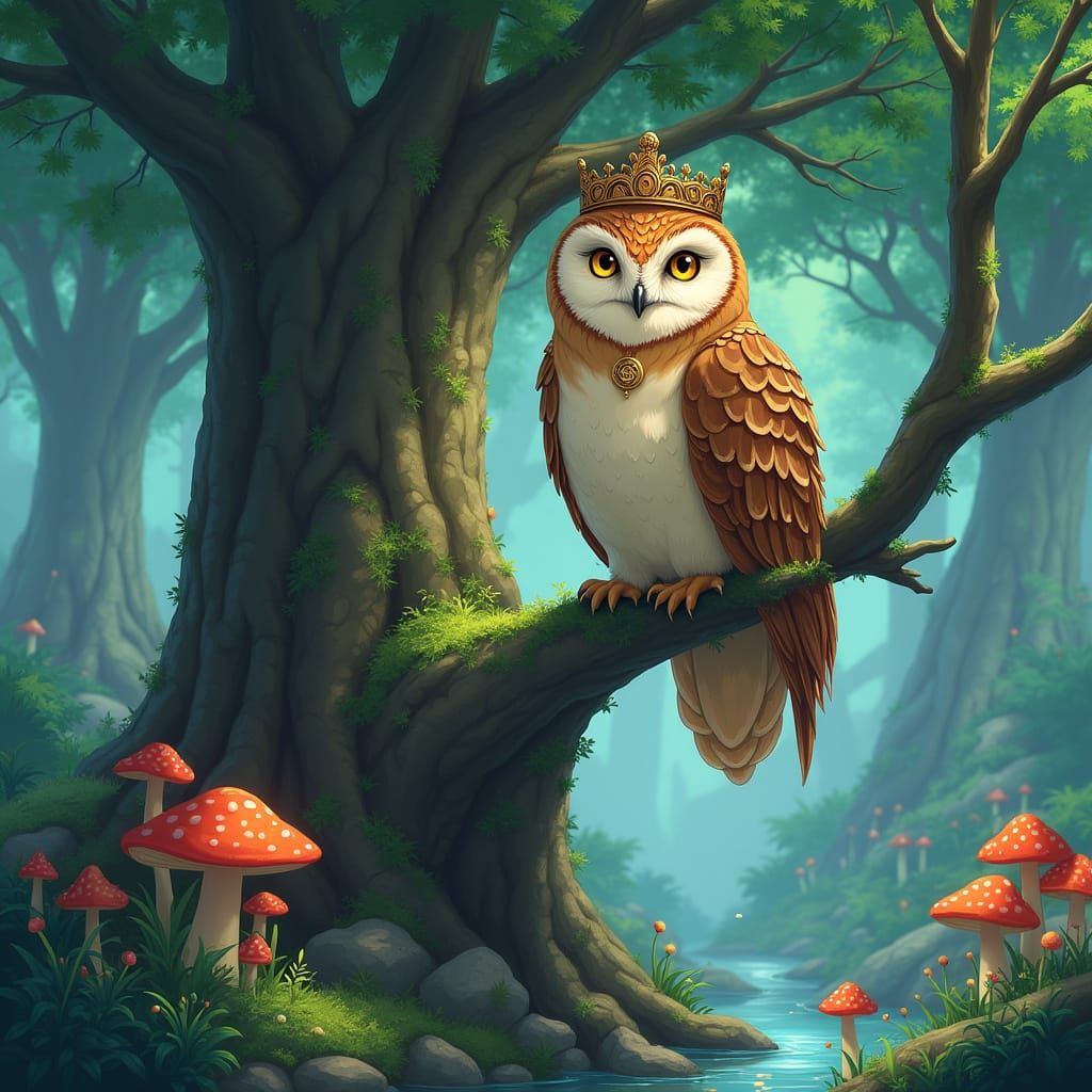 Anime Owl in Enchanted Forest with Celtic Markings