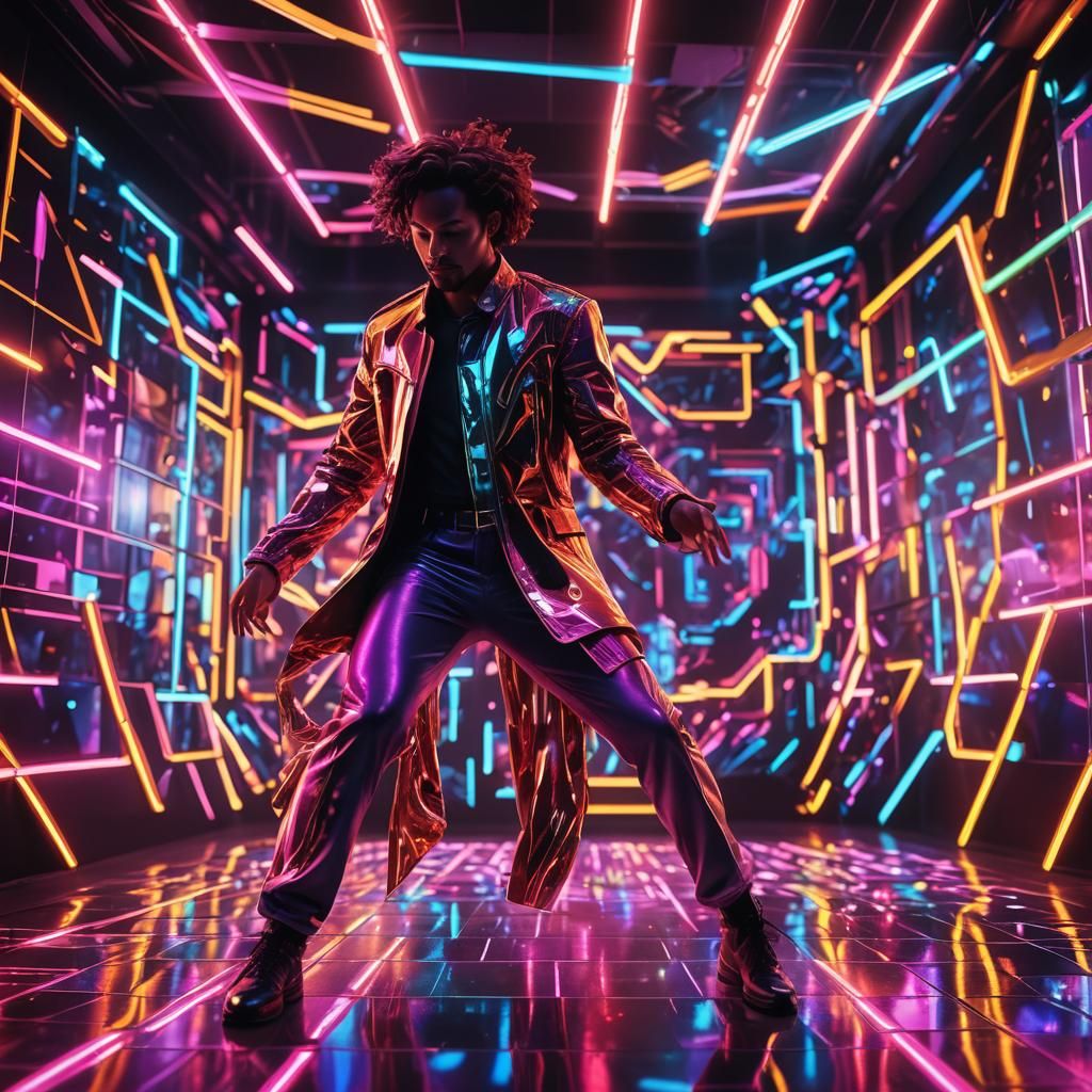 Futuristic Neon Disco Dancer in Vibrant Digital Art