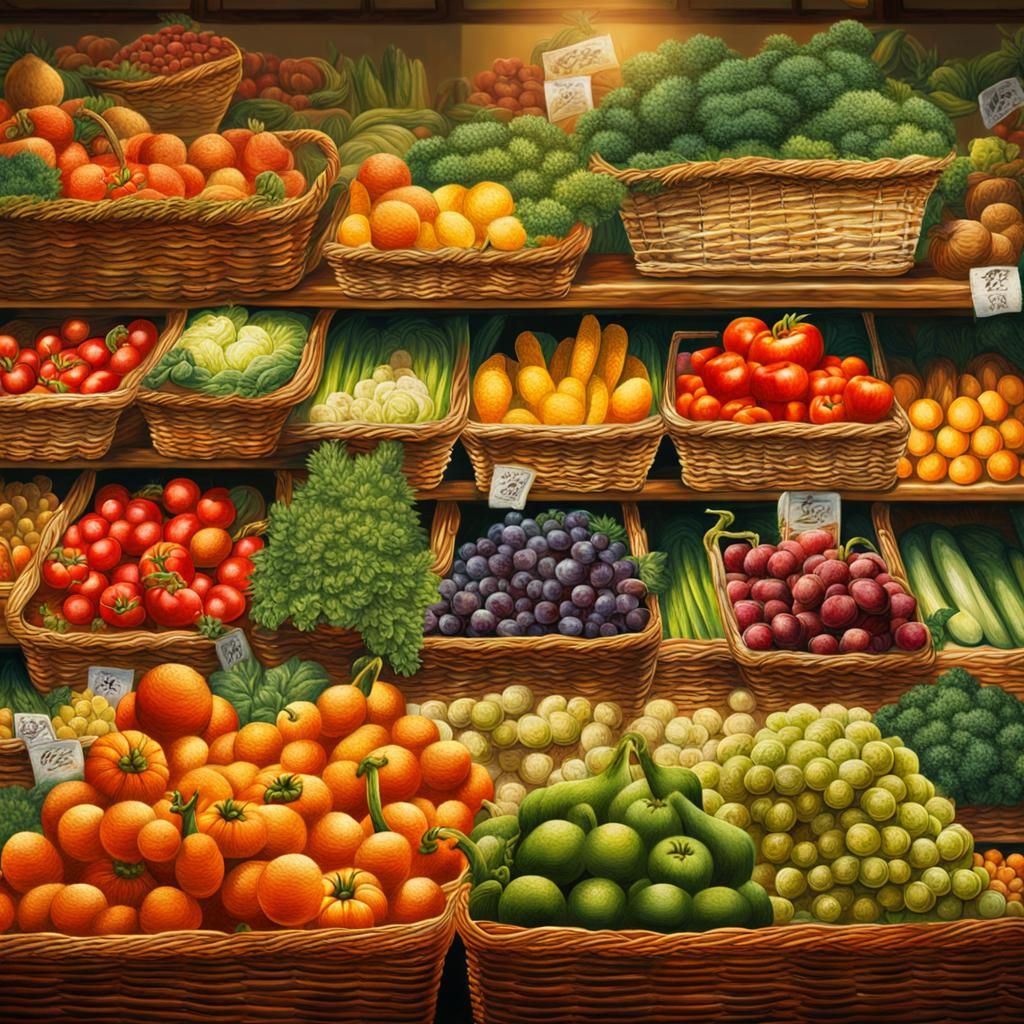 Rustic charming fresh  fruit and vegetable in wicker baskets...