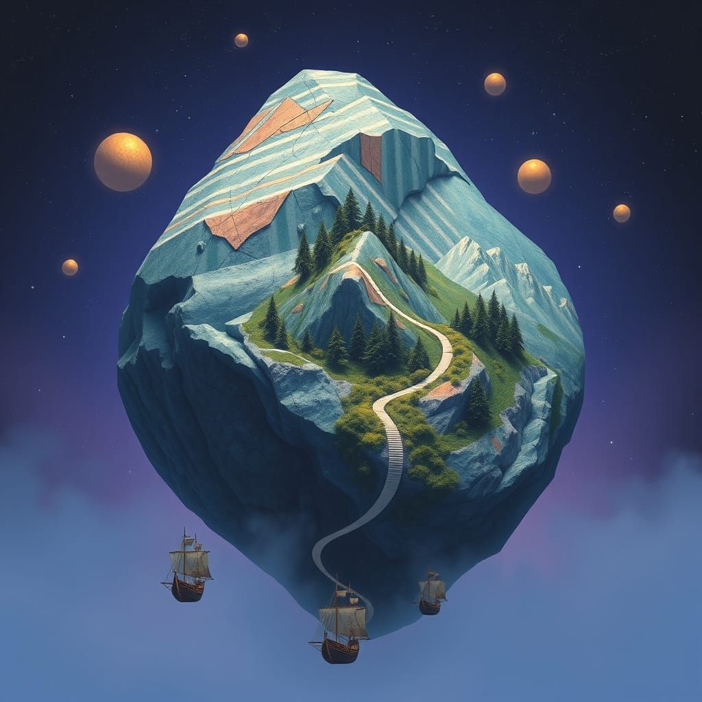 Floating Celestial Rock in Ethereal Fantasy Style