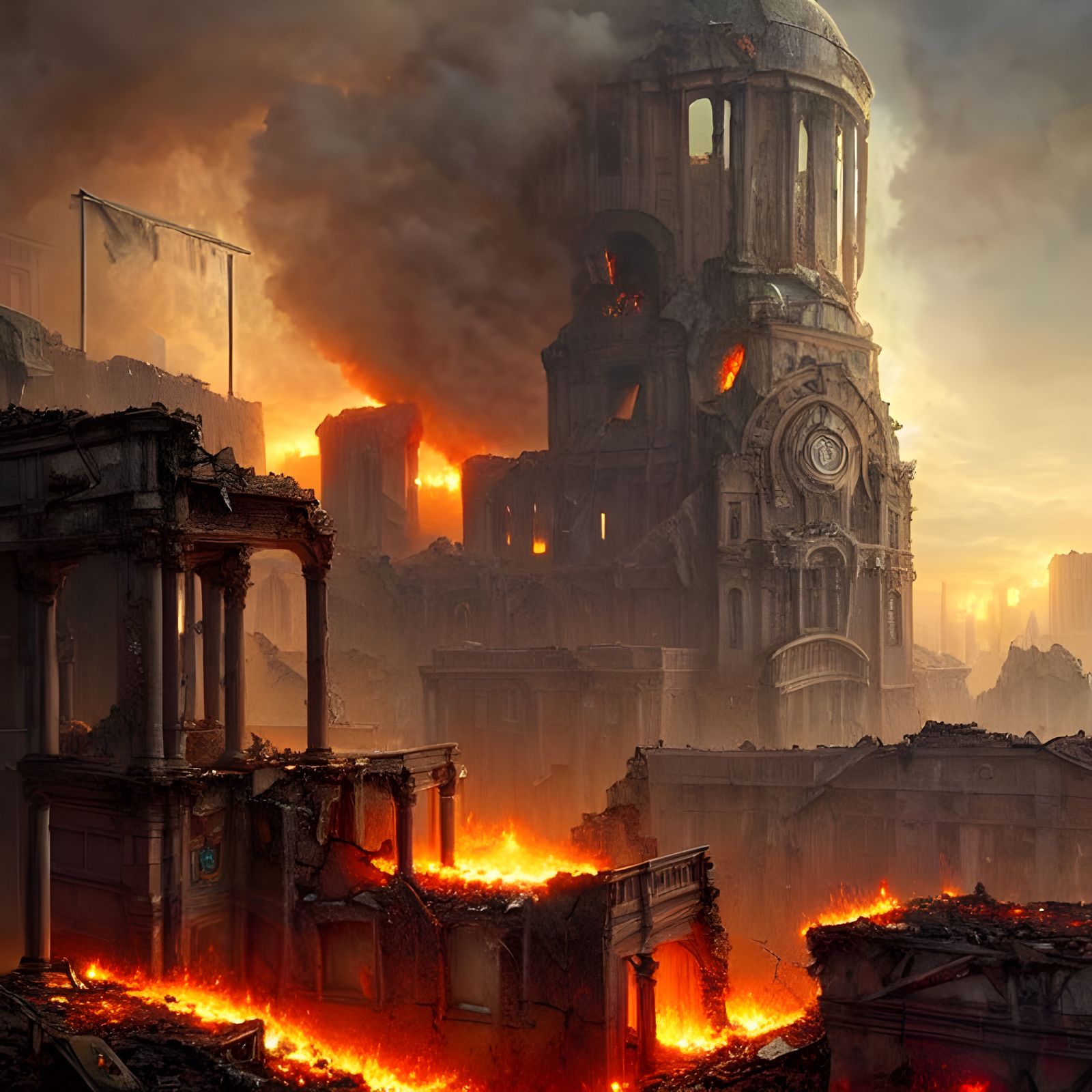 Post-Apocalyptic Ruin World on Fire