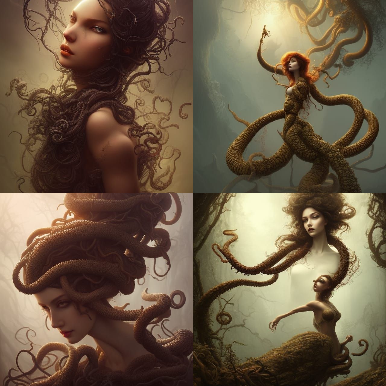 Medusa Portrait with Snakes in Hair, Fantasy Art