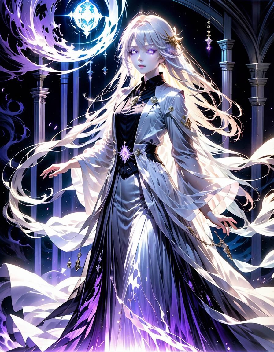 Ethereal Anime Woman in Spectral Gown