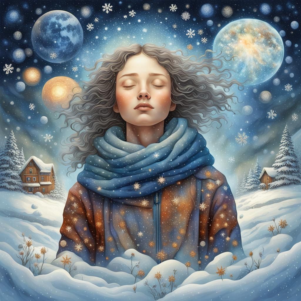 Whimsical Galaxy: Winter's Dream in Yerko Style