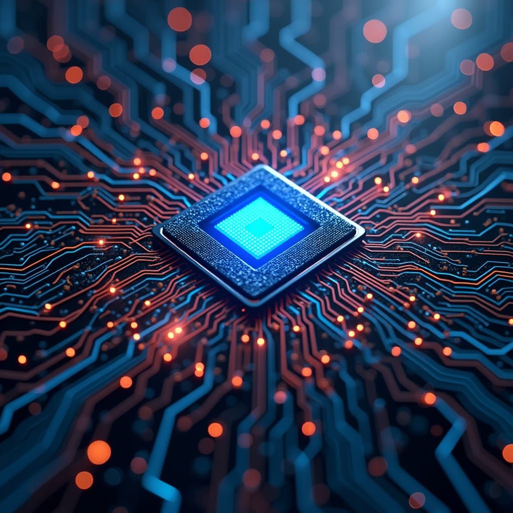 Futuristic Digital Electronics Circuit in Matte Painting Sty...