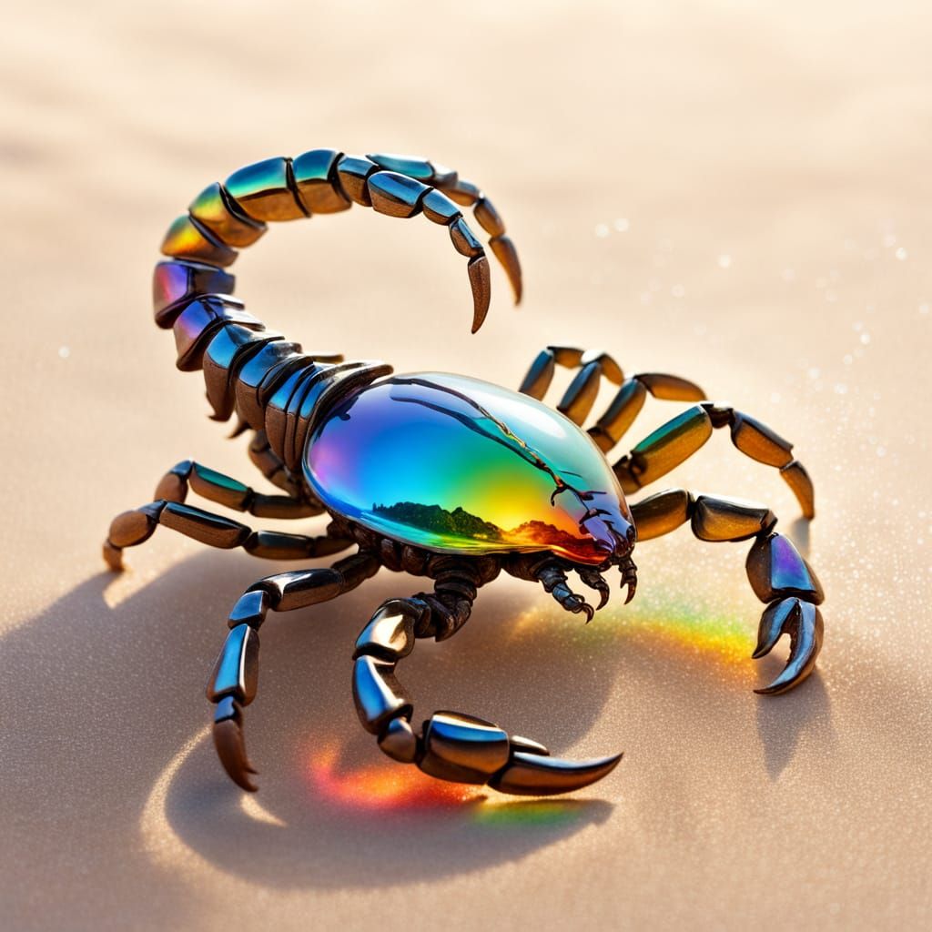 Artistic Glass Scorpion with Rainbow Reflections