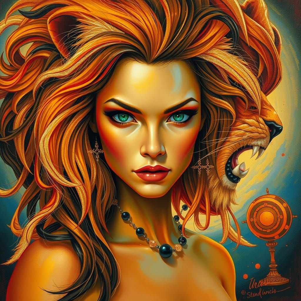 Woman with Lion's Mane in Surreal Style